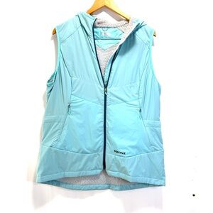 Marmot Women's Teal Blue Lined Polartec Hooded Vest outdoors  XLarge